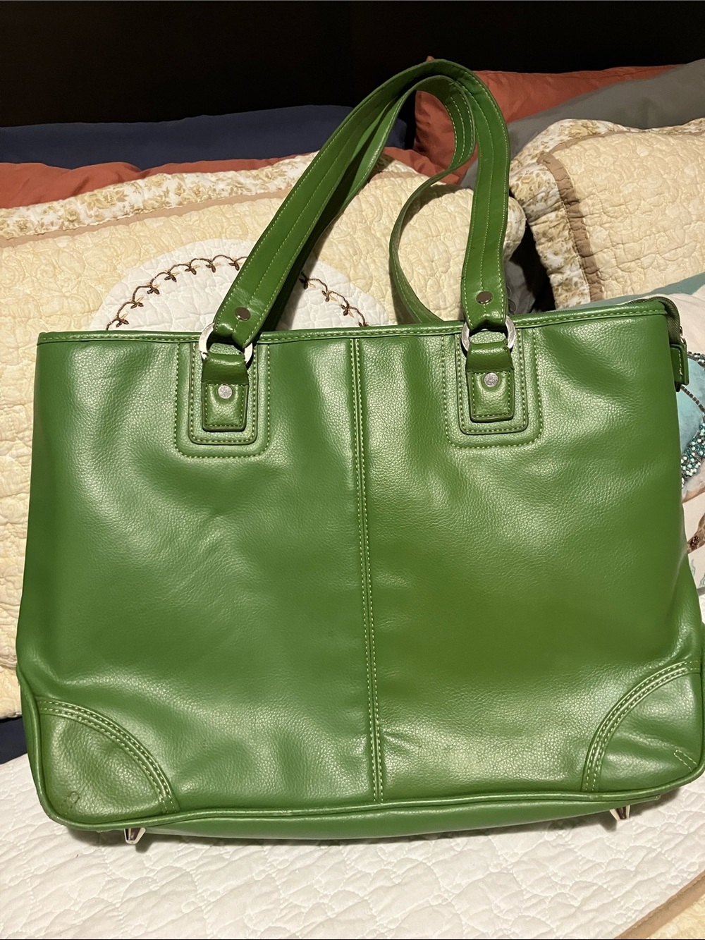 Agenda Green Leather-Look Tote Bag with Double Handles